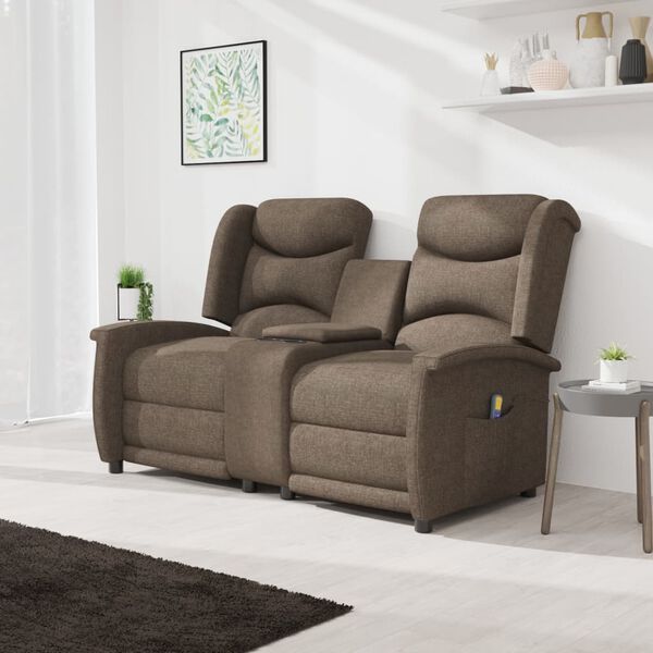 vidaXL Sillón de masaje reclinable 2 plazas con portavasos marrón