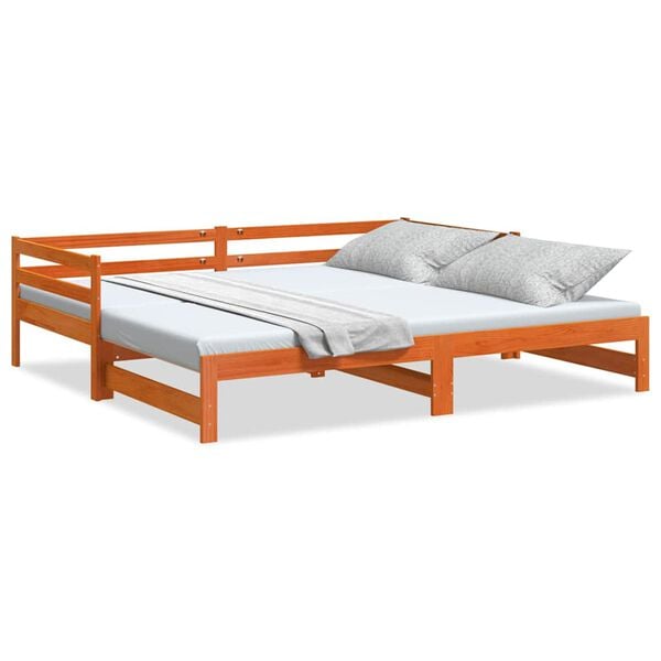 vidaXL Sof&aacute; cama nido madera maciza de pino marr&oacute;n cera 90x200 cm