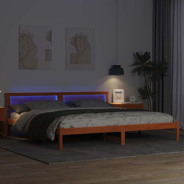 vidaXL Estructura de cama con cabecera Marr&oacute;n cera 200 x 200 cm