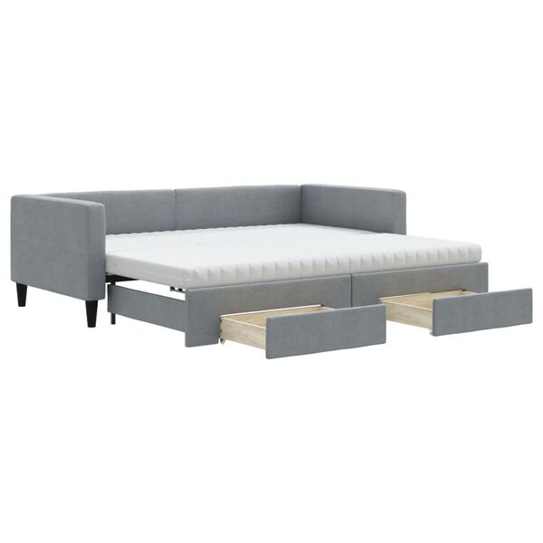 vidaXL Sof&aacute; cama nido con cajones tela gris claro 90x200 cm