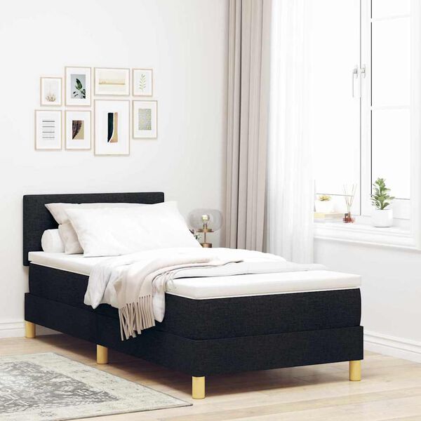 vidaXL Cama tipo Box Spring con colch&oacute;n Negro 90 x 190 cm tela