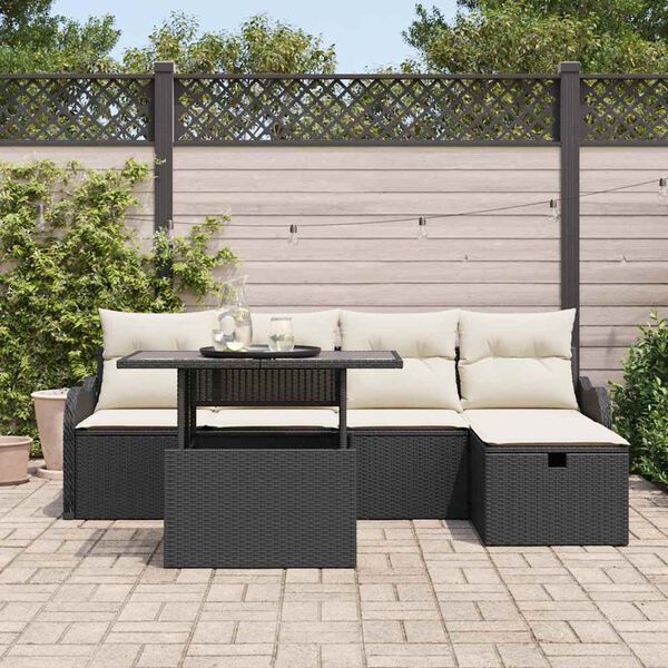 vidaXL Conjunto de sof&aacute; de jard&iacute;n con coj&iacute;n 6 pcs Negro Polirat&aacute;n