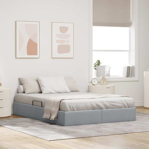 vidaXL Cama con almacenamiento Gris Claro 135 x 190 cm tela