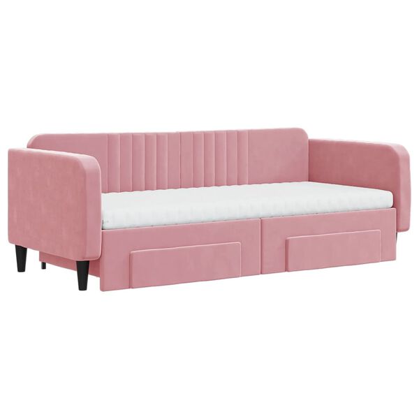 vidaXL Sof&aacute; cama nido con cajones terciopelo rosa 90x200 cm