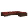 vidaXL Set muebles de jard&iacute;n 10 pzas y cojines rat&aacute;n sint&eacute;tico marr&oacute;n
