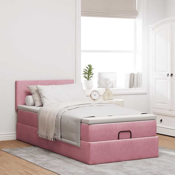 vidaXL Estructura cama otomana colch&oacute;n terciopelo rosa 80x200cm