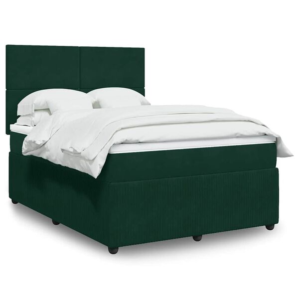 vidaXL Cama box spring con colch&oacute;n terciopelo verde oscuro 140x200 cm