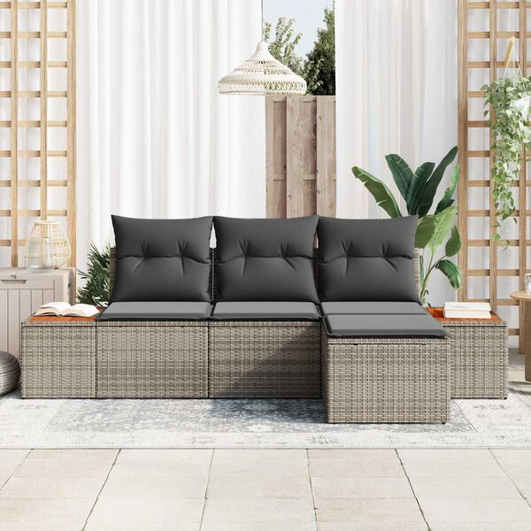 vidaXL Conjunto de sof&aacute; de jard&iacute;n 4 pcs Gris Rattan de Poli&eacute;ster