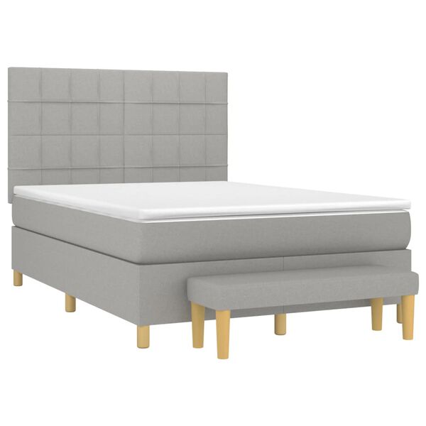 vidaXL Cama box spring con colch&oacute;n tela gris claro 140x190 cm