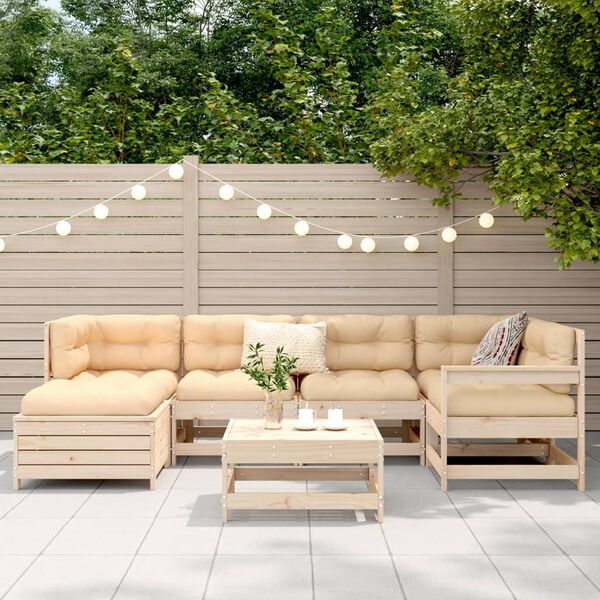 vidaXL Juego de sof&aacute;s de jard&iacute;n 7 piezas madera maciza de pino