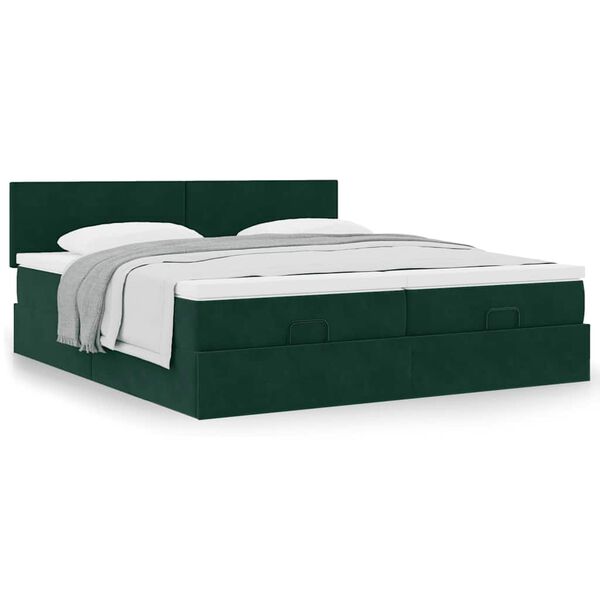 vidaXL Estructura de cama otomana colchones terciopelo verde oscuro