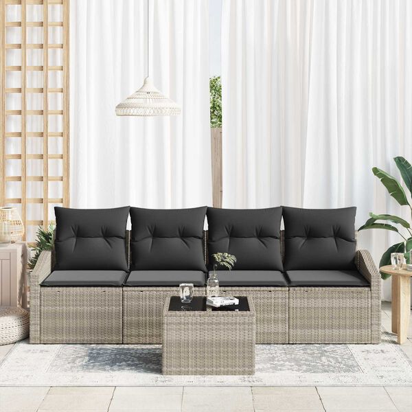 vidaXL Juego de Sofá con cojín Manual 5 pcs Gris Claro ratán sintético