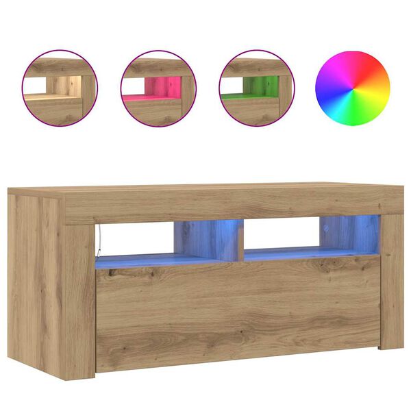 vidaXL Mueble de TV luces LED madera roble artisan 90x35x40 cm