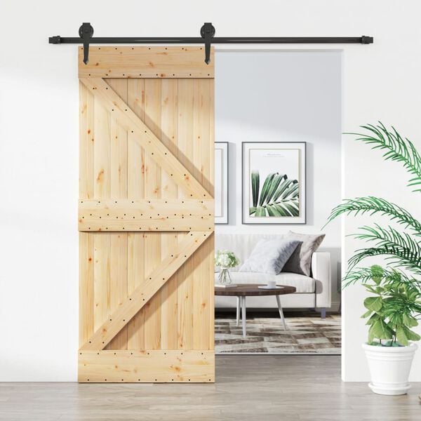 vidaXL Puerta corredera con herrajes madera maciza de pino 85x210 cm