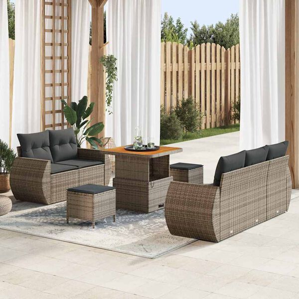 vidaXL Conjunto de sof&aacute; de jard&iacute;n con coj&iacute;n 8 pcs Gris rat&aacute;n sint&eacute;tico