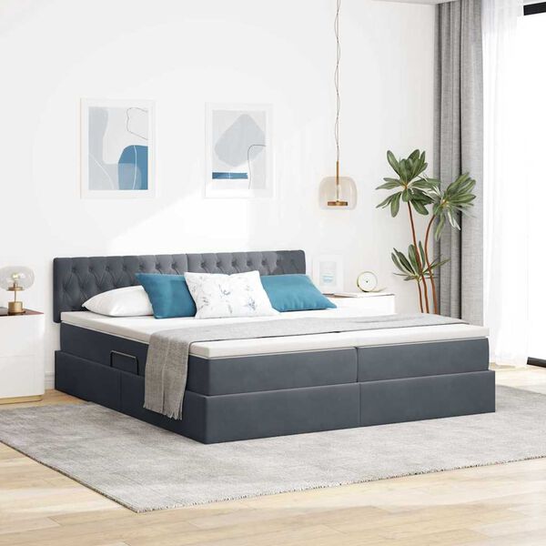 vidaXL Cama con tira de luces LED Gris oscuro 200 x 200 cm Terciopelo