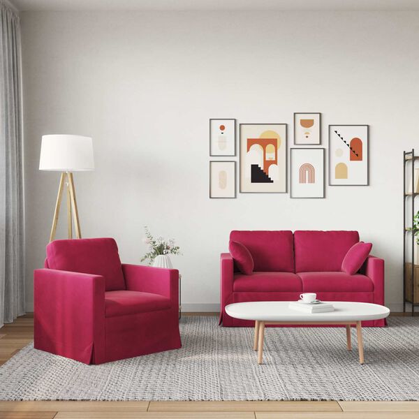 vidaXL Sof&aacute; 2 pcs Rojo vino 138 x 78 x 80 cm Terciopelo