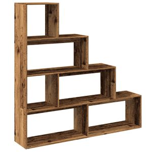 vidaXL Librer&iacute;a divisora 4 niveles madera envejecida 143,5x29x143,5 cm