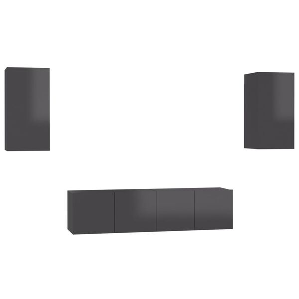 vidaXL Muebles de TV de sal&oacute;n 4 pzas madera de ingenier&iacute;a gris brillo