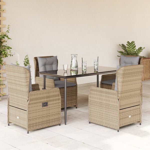 vidaXL Set comedor de jard&iacute;n 5 pzas con cojines rat&aacute;n sint&eacute;tico beige