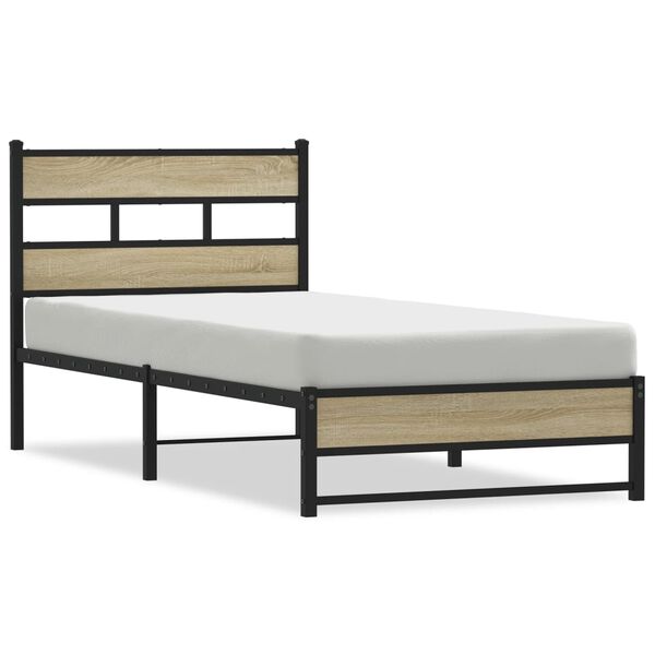 vidaXL Estructura de cama sin colch&oacute;n metal roble ahumado 100x190 cm