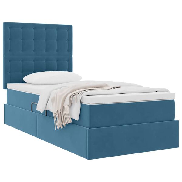 vidaXL Cama con almacenamiento y colch&oacute;n Azul Oscuro 90 x 190 cm