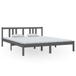 vidaXL Estructura de cama sin colch&oacute;n madera maciza gris 160x200 cm