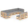 vidaXL Juego de muebles de jard&iacute;n 9 pzas y cojines madera maciza pino
