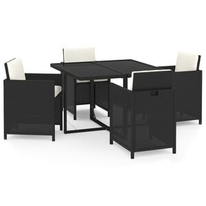 vidaXL Set comedor de jard&iacute;n 5 pzas con cojines rat&aacute;n sint&eacute;tico negro
