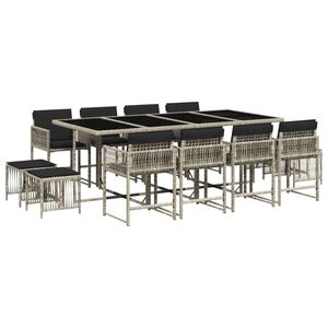 vidaXL Set comedor jard&iacute;n y cojines 13 pzas rat&aacute;n sint&eacute;tico gris claro