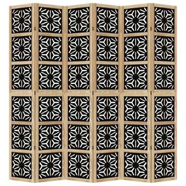vidaXL Biombo separador 6 paneles madera maciza Paulownia marrón negro
