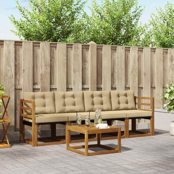 vidaXL Conjunto de sof&aacute;s de exterior con coj&iacute;n 5 pcs Natural y Beige