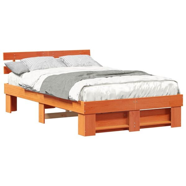 vidaXL Estructura de cama con cabecera Marr&oacute;n cera 135 x 190 cm