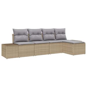 vidaXL Conjunto de sof&aacute; de jard&iacute;n con coj&iacute;n 5 pcs Beige y Gris Claro
