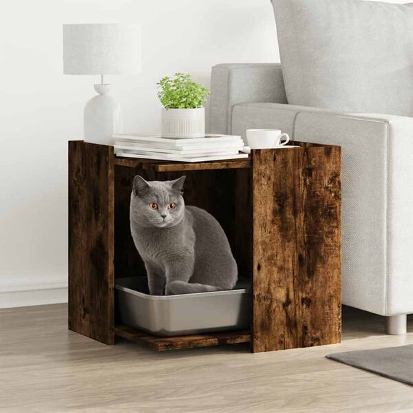 vidaXL Mueble arenero para gatos madera roble ahumado 53x53x51 cm