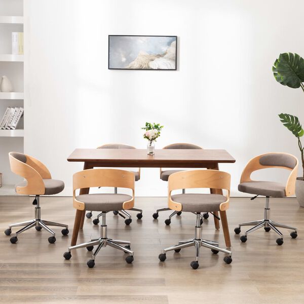 vidaXL Sillas comedor giratorias 6 uds madera curvada tela gris taupe