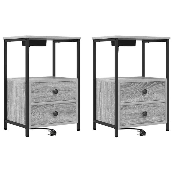 vidaXL Armario de Noche con caj&oacute;n 2 pcs Gris Sonoma 40 x 31 x 60 cm