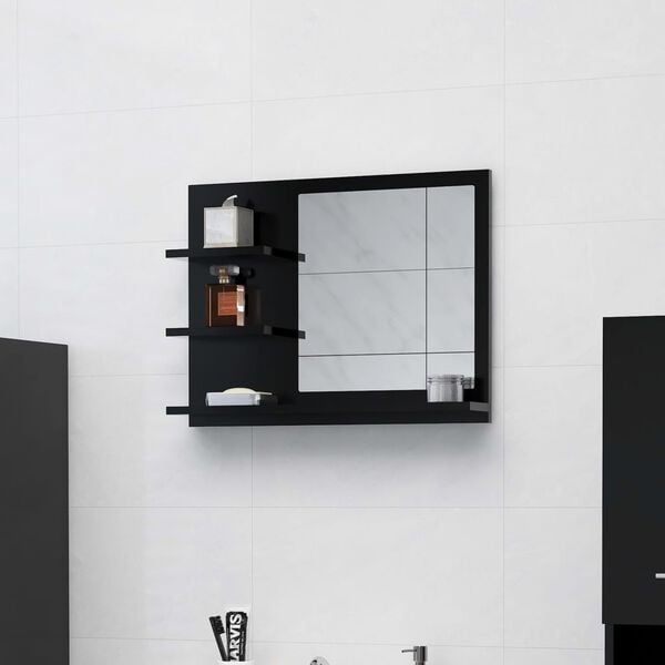 vidaXL Espejo de ba&ntilde;o madera contrachapada negro 60x10,5x45 cm
