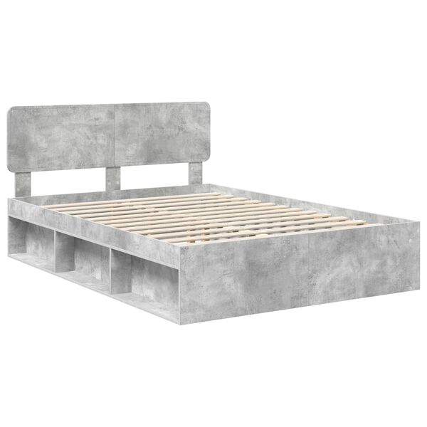 vidaXL Estructura de cama con cabecera Gris concreto 150 x 200 cm