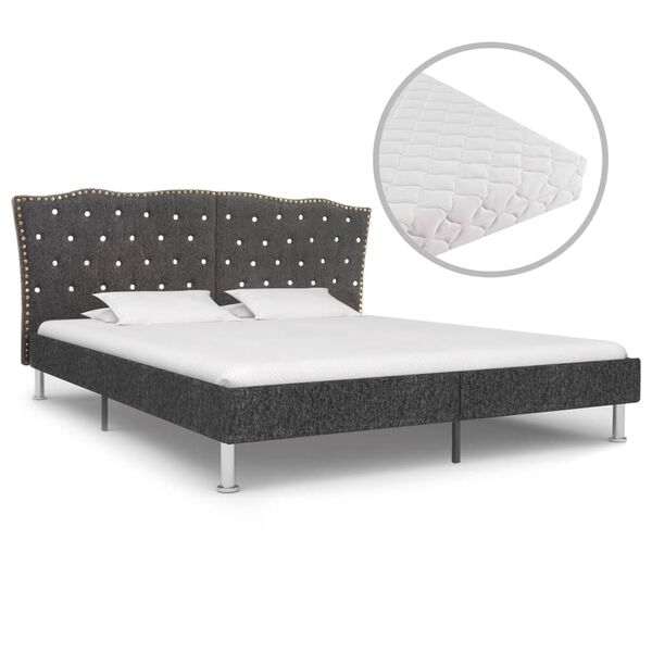 vidaXL Cama con colch&oacute;n tela gris oscuro 180x200 cm