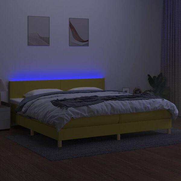 vidaXL Cama box spring con colch&oacute;n y LED tela verde 200x200 cm