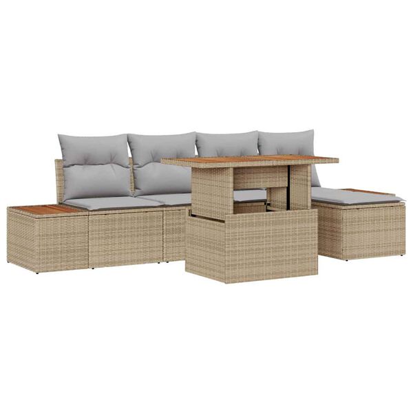 vidaXL Conjunto de sof&aacute; de jard&iacute;n 6 pcs Beige Polirat&aacute;n