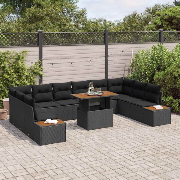 vidaXL Conjunto de sof&aacute; de jard&iacute;n 11 pcs Negro Polirat&aacute;n