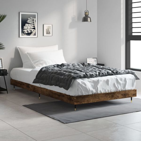 vidaXL Estructura de cama sin colch&oacute;n madera roble ahumado 100x200 cm