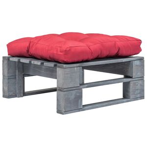 vidaXL Otomana de pal&eacute;s para jard&iacute;n madera gris y coj&iacute;n rojo