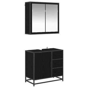 vidaXL Juego de muebles de ba&ntilde;o 2 pcs Roble negro Madera contrachapada