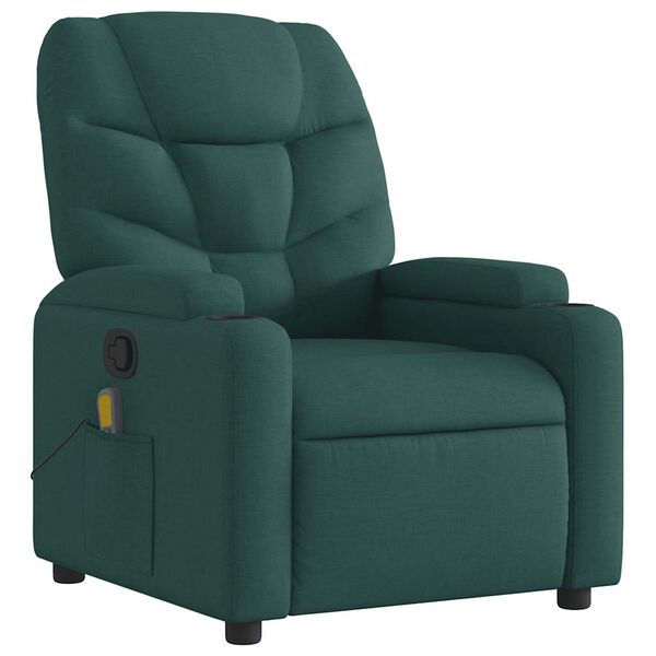 vidaXL Sill&oacute;n de masaje reclinable de tela verde oscuro