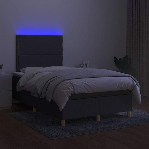vidaXL Cama box spring con colch&oacute;n y LED tela marr&oacute;n oscuro 120x190 cm