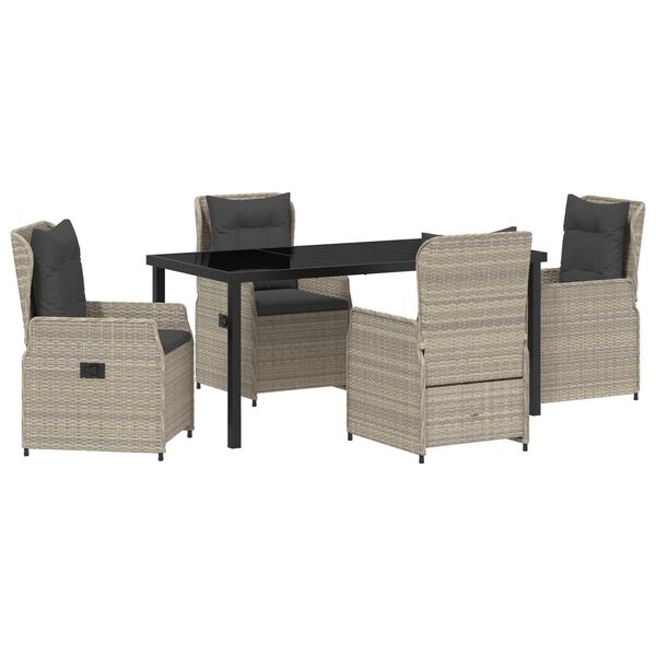 vidaXL Conjunto de Comedor de Jard&iacute;n 5 pcs Gris Claro rat&aacute;n sint&eacute;tico