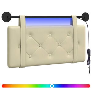 vidaXL Cabecero colgante Con luz LED Crema Cuero sint&eacute;tico